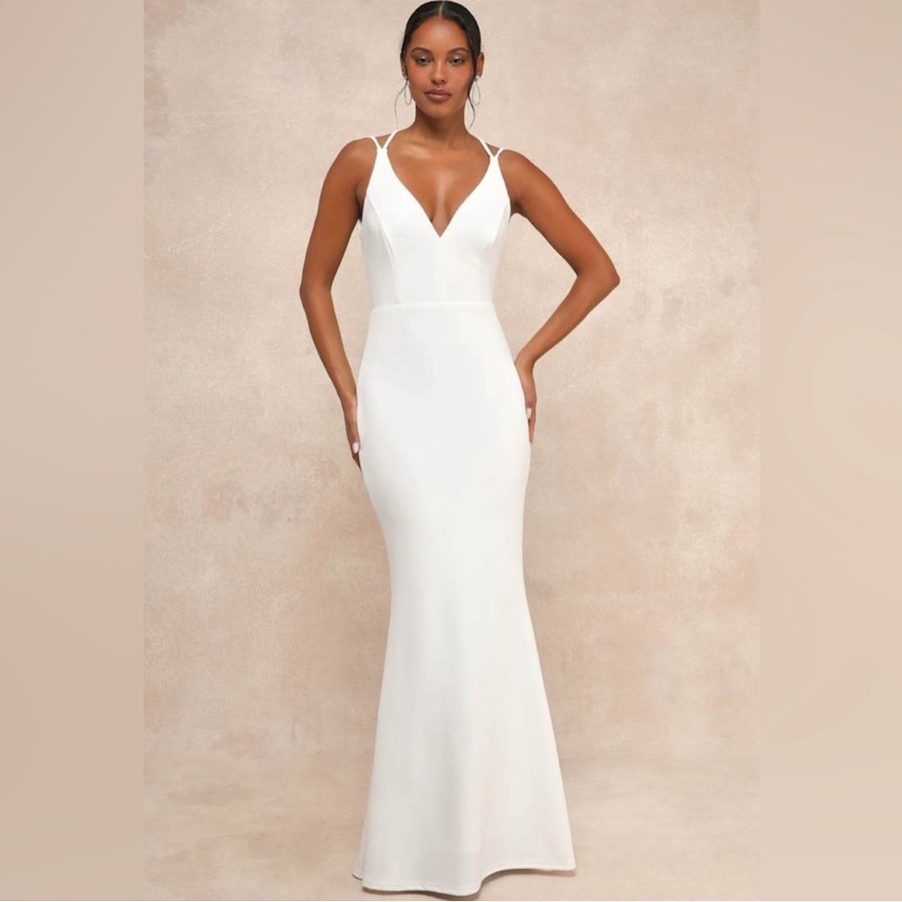 Lulus All this Allure White Strappy Backless‎ Mermaid Maxi Dress in Size XL